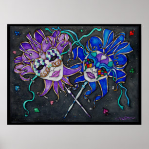 Färgning av komedi/tragedi Jester Masks Poster