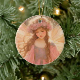 Färgning av kute Rosa Fairy Fantasy Julgransprydnad Keramik