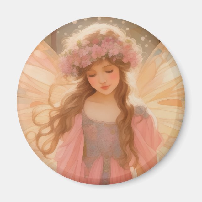 Färgning av kute Rosa Fairy Fantasy Magnet (Framsidan)