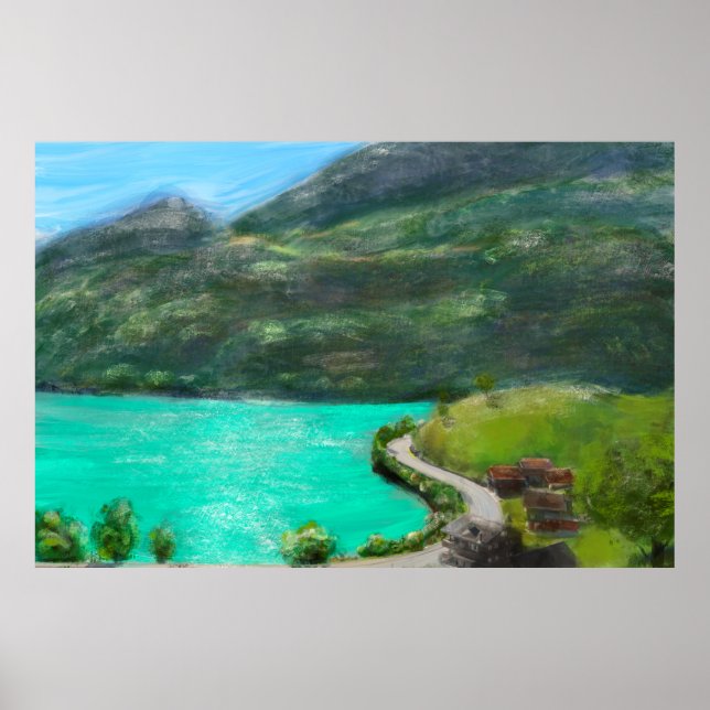 Färgning av landskapsolja i Schweiz Poster (Framsidan)