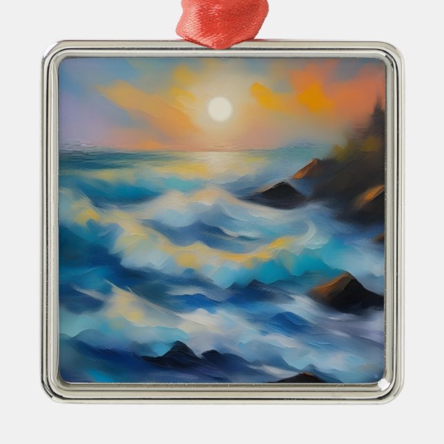 Färgning av ljusblått hav vinkarare under sol julgransprydnad metall (Framsidan)