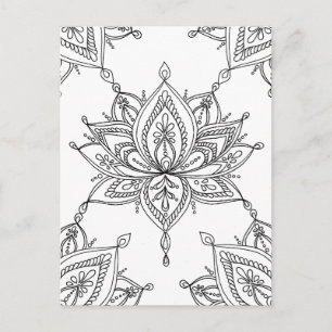 Färgning av Lotus Mandala Blommönster Vuxen Vykort