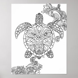 Färgning av Magic Sea Turtle Vuxen Printable Poster