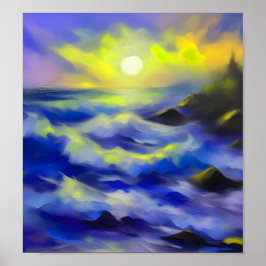 Färgning av mörk blått havet vinkarare under sol poster