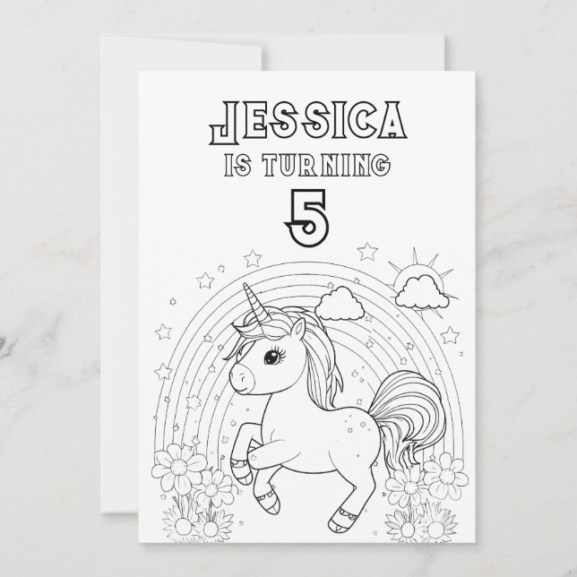 Färgning av Party Inbjudan i Magic Unicorn i färg (Framsida)