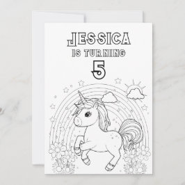 Färgning av Party Inbjudan i Magic Unicorn i färg