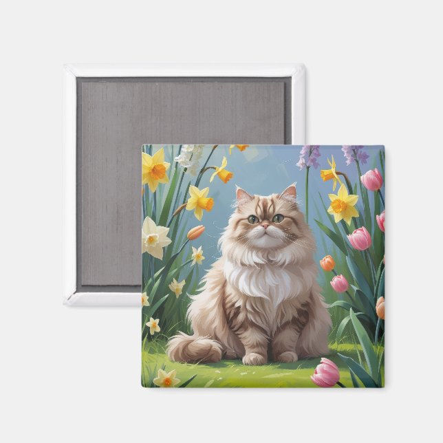 Färgning av persisk katt Vår blommor Magnet (Front/Back)