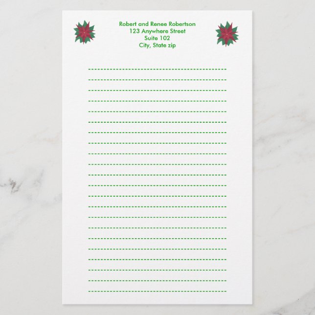 Färgning av Poinsettia Flower jul Stationery Brevpapper (Framsida)