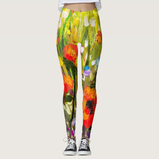 Färgning av Red Poppies Fält Abstrakt Leggings