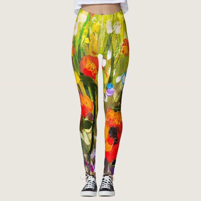 Färgning av Red Poppies Fält Abstrakt Leggings (Framsida)