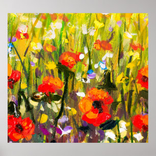 Färgning av Red Poppies Fält Abstrakt Poster
