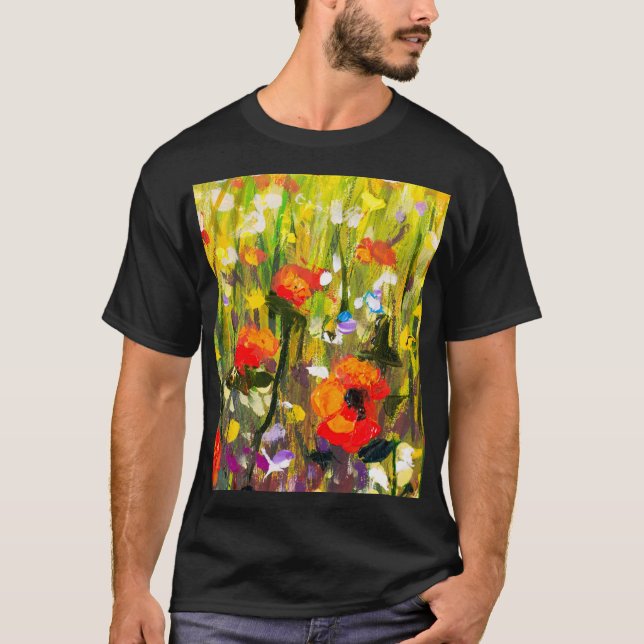 Färgning av Red Poppies Fält Abstrakt T Shirt (Framsida)