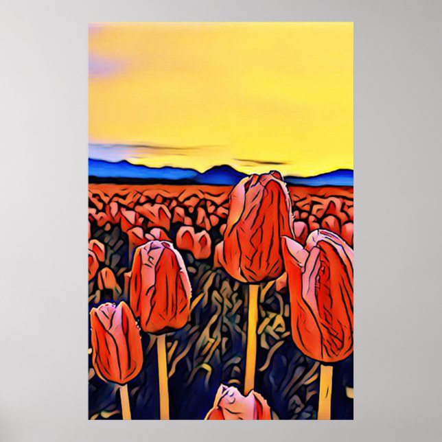 Färgning av Red Tulip Fält Poster (Framsidan)