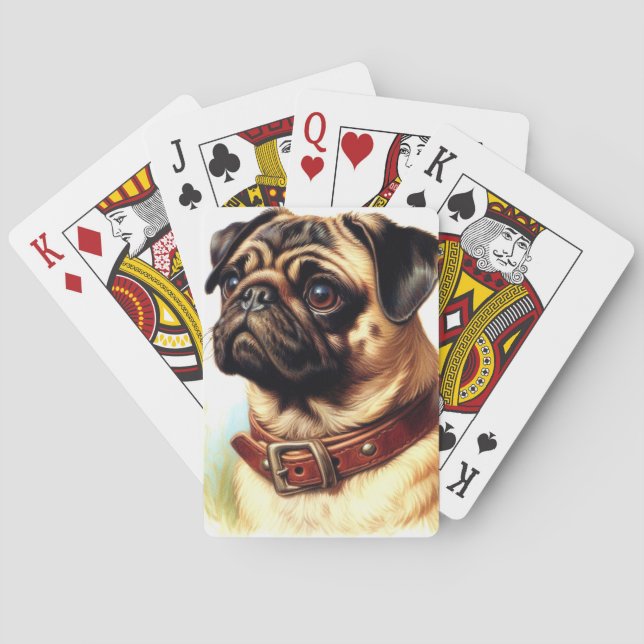 Färgning av returknapp för Cute Pug Casinokort (Baksidan)