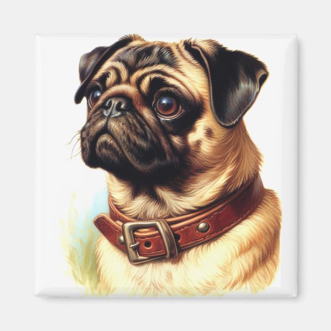 Färgning av returknapp för Cute Pug Magnet (Framsidan)