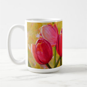Färgning av rosa och rödtulpaner kaffemugg