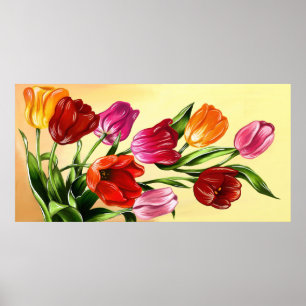 Färgning av rött Rosa Gult Orange Tulips Poster