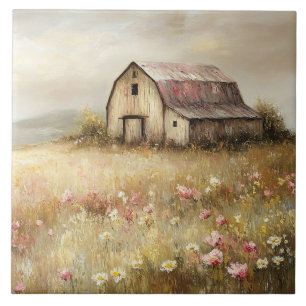 Färgning av Rustic White Barn Wildblomma Fält Kakelplatta