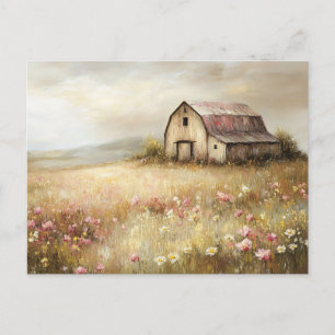 Färgning av Rustic White Barn Wildblomma Fält Vykort