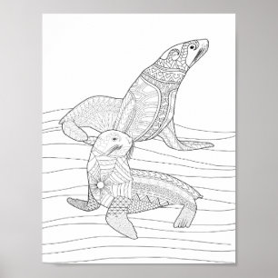 Färgning av sälar Vuxen Poster