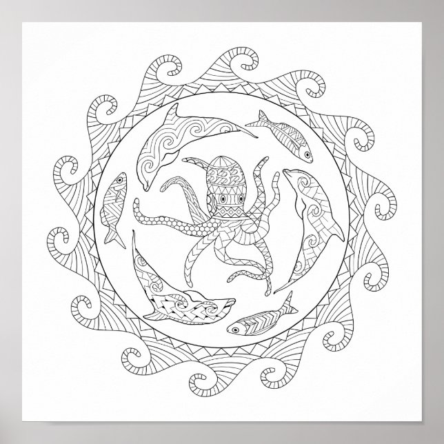 Färgning av Sea Life Vuxen Poster (Framsidan)