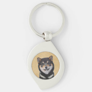 Färgning av Shiba Inu (svart och tonvis) - Hund A Swirl Silverfärgad Nyckelring