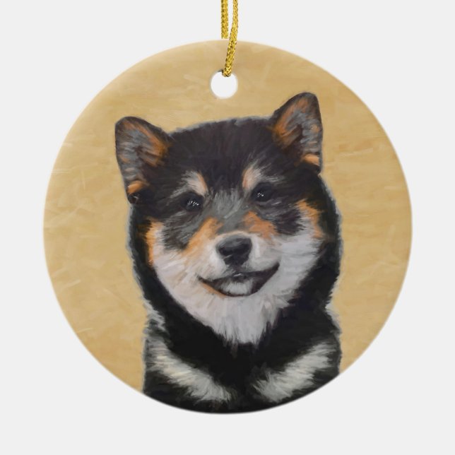 Färgning av Shiba Inu (svart och tonvis) - Hund Ar Julgransprydnad Keramik (Framsidan)