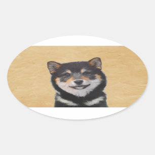 Färgning av Shiba Inu (svart och tonvis) - Hund Ar Ovalt Klistermärke