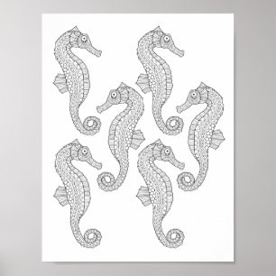 Färgning av sjöhästar Vuxen Poster