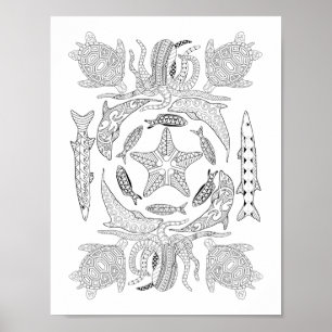 Färgning av sjölivets Vuxen Poster