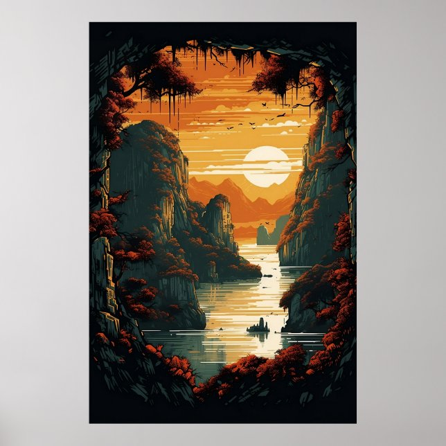 Färgning av soluppgång över berg Poster ArtPrint (Framsidan)