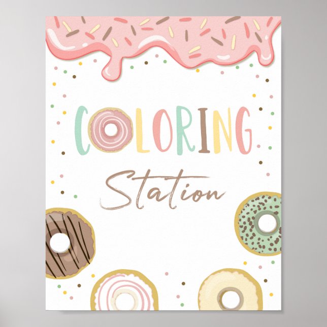 Färgning av Station Donut Rosa Girl Birthday Sign Poster (Framsidan)