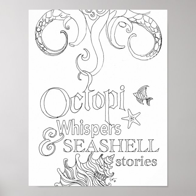 Färgning av stor Vuxen Sida Octopus Ocean Art Poster (Framsidan)