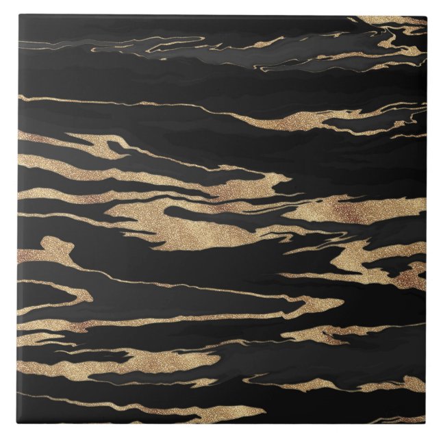 Färgning av svart Abstrakt i guld Kakelplatta (Framsidan)