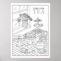 Färgning av Teatime Tea Party Quaint DIY Poster
