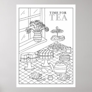 Färgning av Teatime Tea Party Quaint DIY Poster