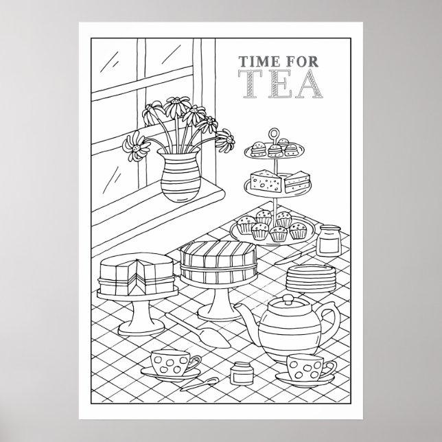 Färgning av Teatime Tea Party Quaint DIY Poster (Framsidan)