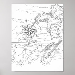 Färgning av Tropical Island Vuxen Poster