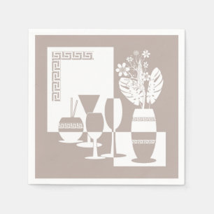 Färgning av vas med blommor och vin-glas pappersservett