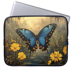 Färgning av vintage Butterfly och Gula blommor Laptop Fodral