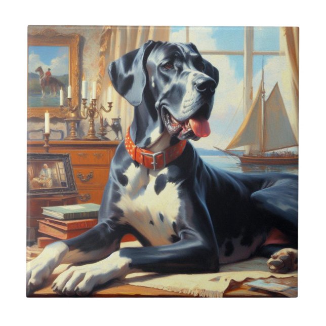 Färgning av vintage Great dane Kakelplatta (Framsidan)
