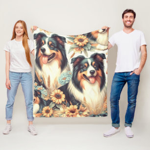 Färgning av Vintagen Cute Australian shepherd Fleecefilt