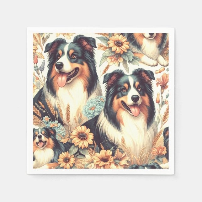 Färgning av Vintagen Cute Australian shepherd Pappersservett (Framsidan)