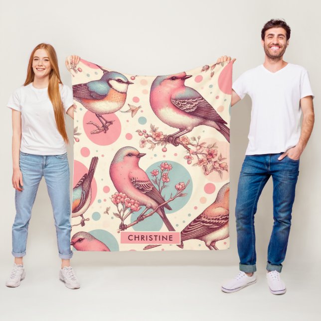 Färgning av Vintagen Cute Birds Fleecefilt (På plats)