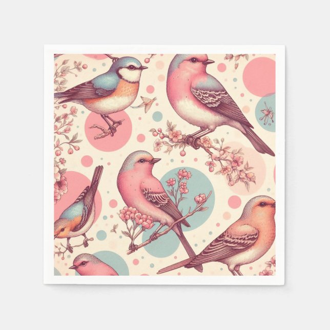 Färgning av Vintagen Cute Birds Pappersservett (Framsidan)