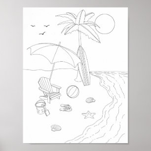 Färgning av Vuxen Beach-scen Poster