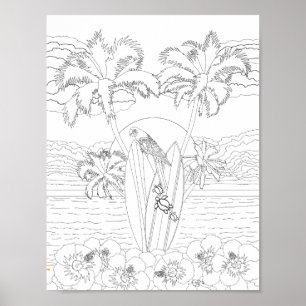 Färgning av Vuxen Beach Surfboard Poster