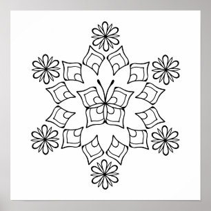 Färgning av Vuxen Butterfly Flower Mandala Poster