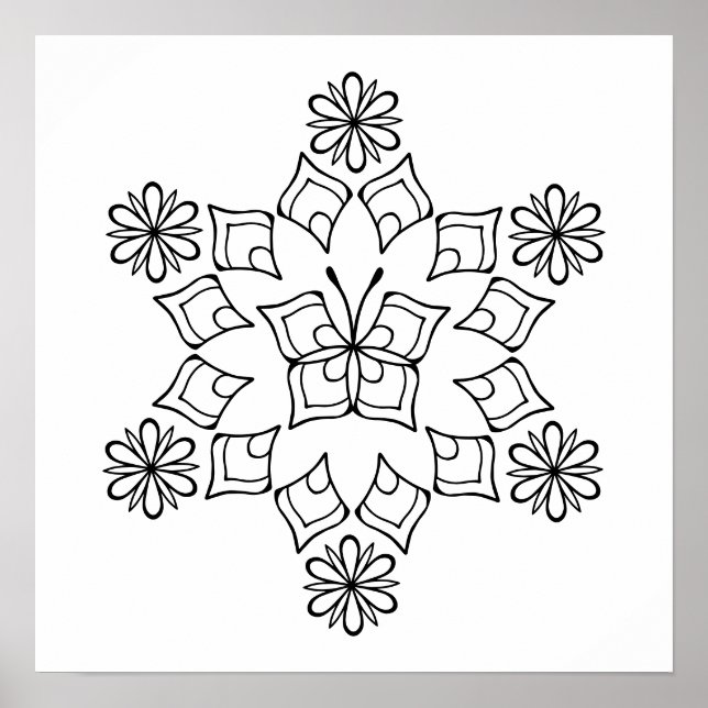 Färgning av Vuxen Butterfly Flower Mandala Poster (Framsidan)