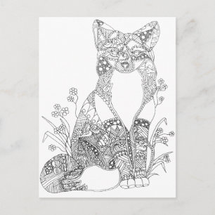 Färgning av vuxen Fox Animal Art Vykort